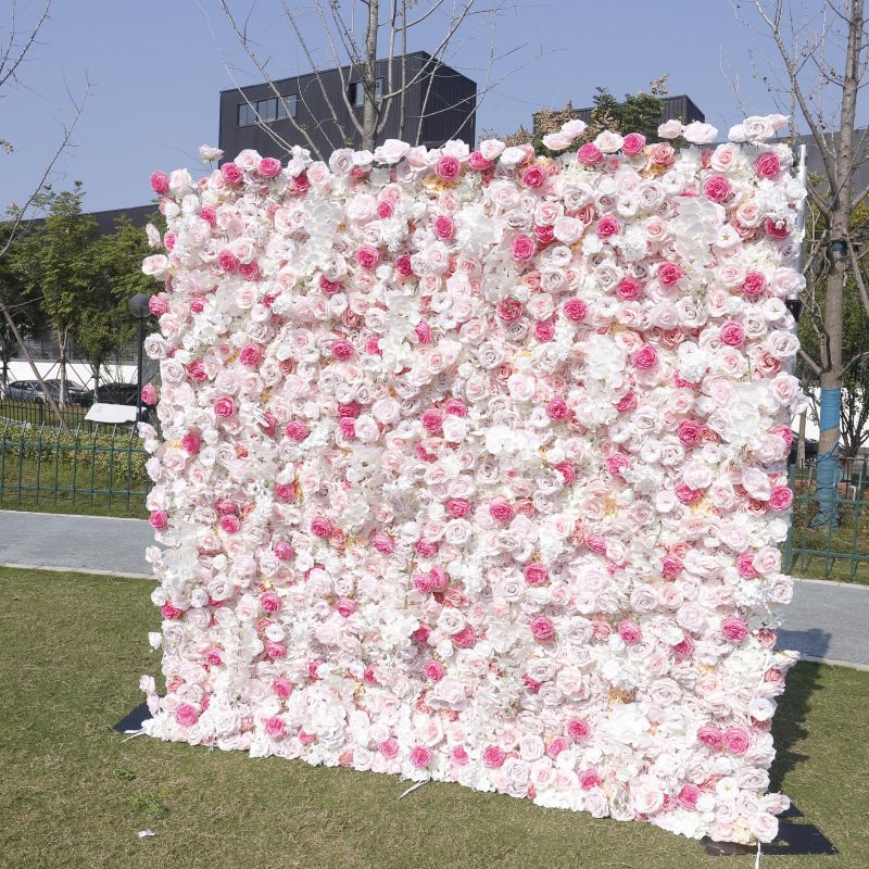 BD108 3D Rose Floral Artificial Flower Backdrop Rolling Up Curtain Flower Wall - 8ft*8ft