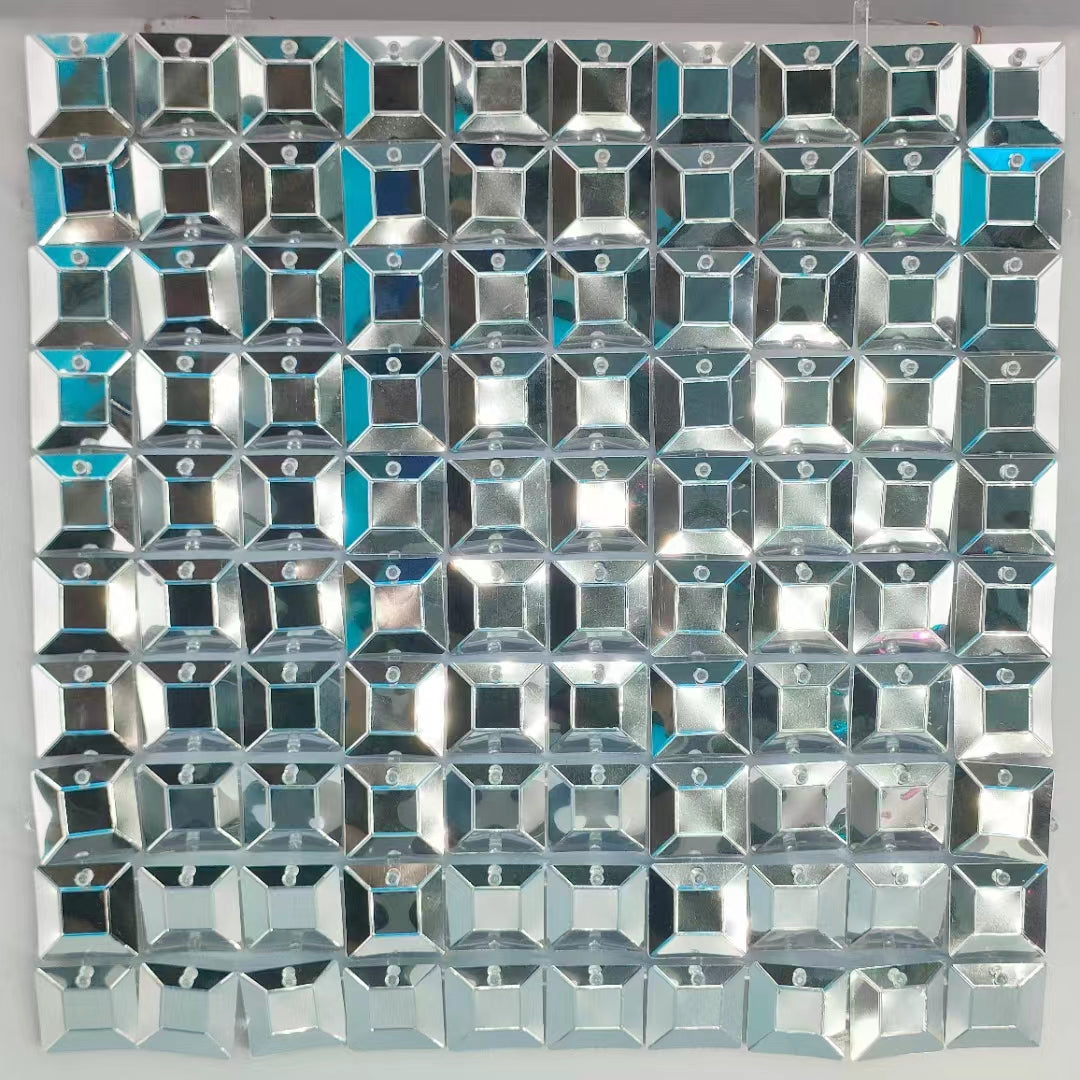 Easy Connect Shimmer Wall Panels / Transparent Grid Backing & Square Diamond Sequins - Silver