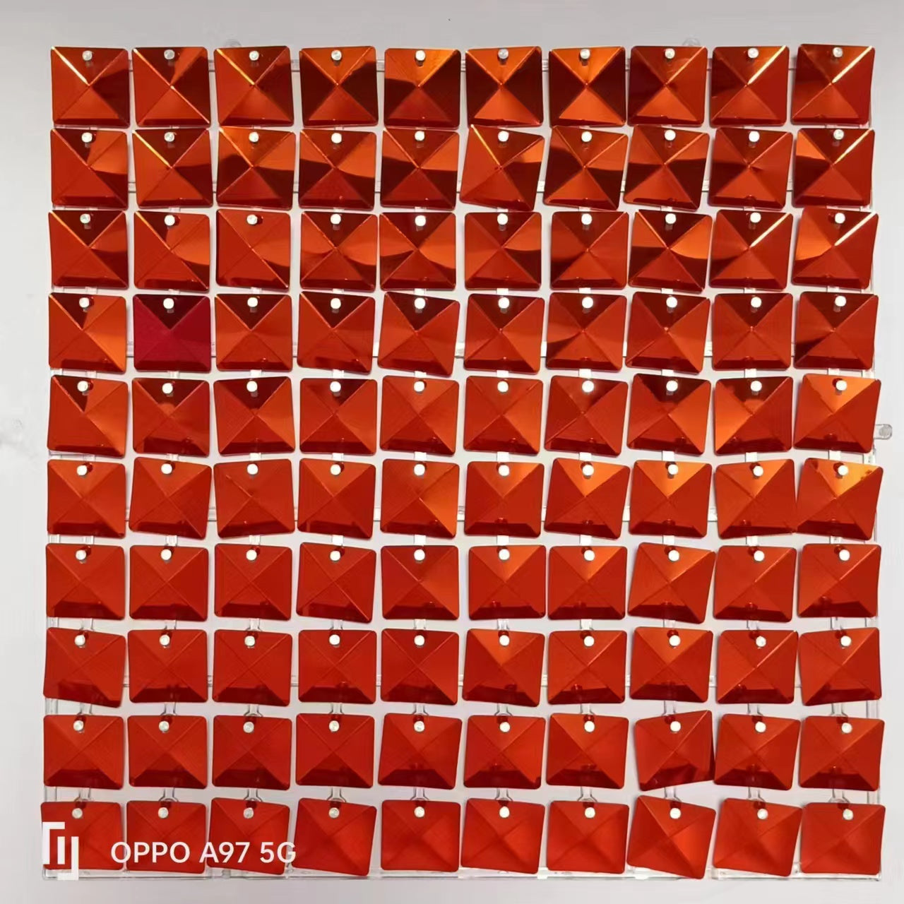 Easy Connect Shimmer Wall Panels / Transparent Grid Backing & Square 3D Sequins - Orange