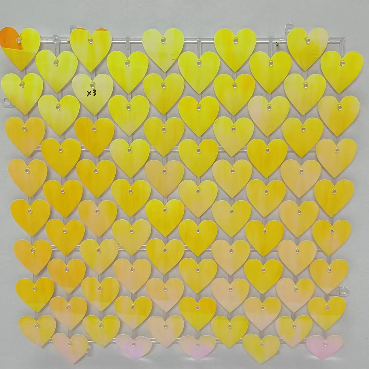 Heart Shape Shimmer Wall Panels / Clip Hole Backing & Heart Sequins - Orange