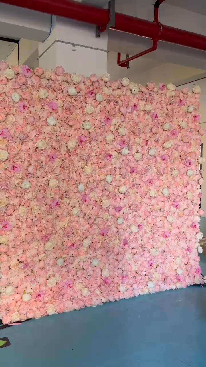 3D Fabric Artificial Flower Backdrop Rolling Up Curtain Flower Wall - 8ft*8ft