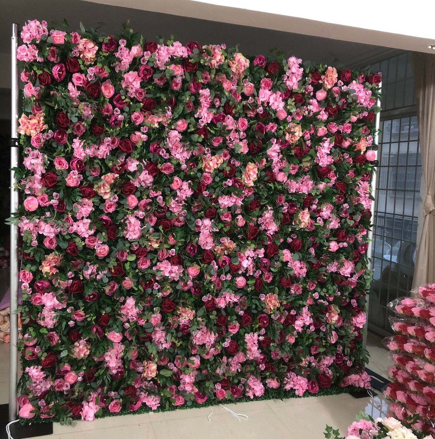 3D Fabric Artificial Flower Backdrop Rolling Up Curtain Flower Wall - 8ft*8ft