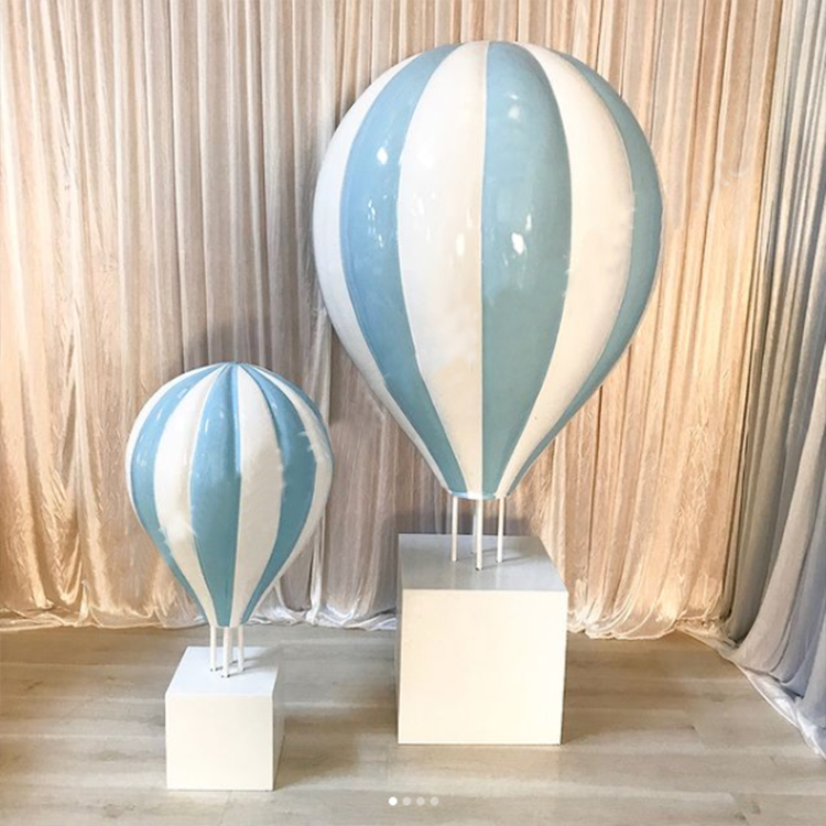 Pink Fiberglass Hot Air Balloon Decor Sculpture - Sky Blue