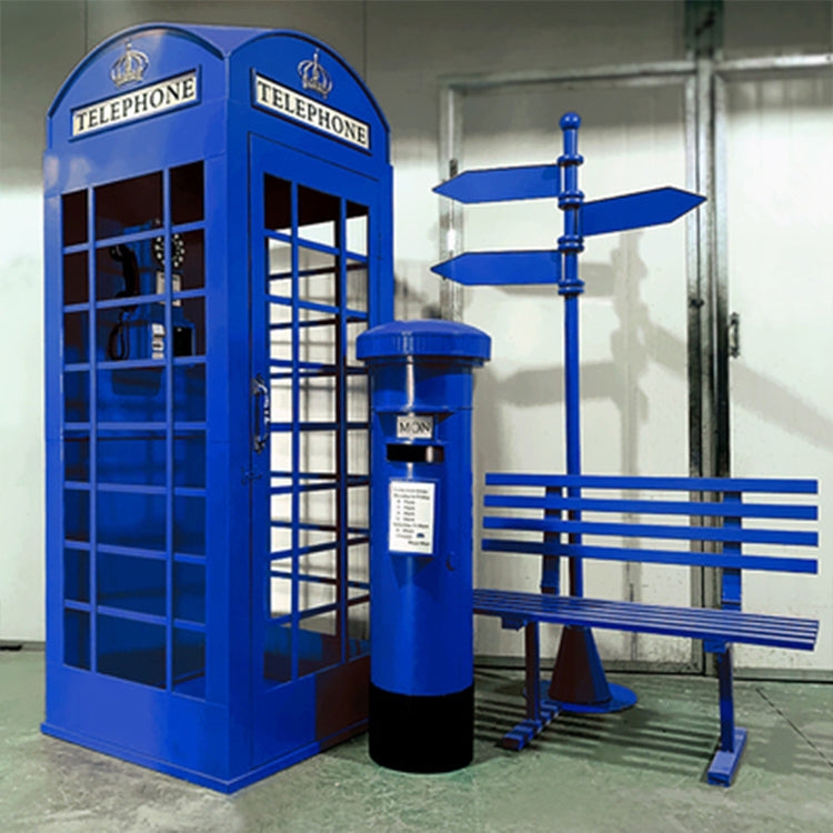 London Telephone Booth+2M Sign+1.2M Mailbox+1M Bench+0.5M Telephone - Blue