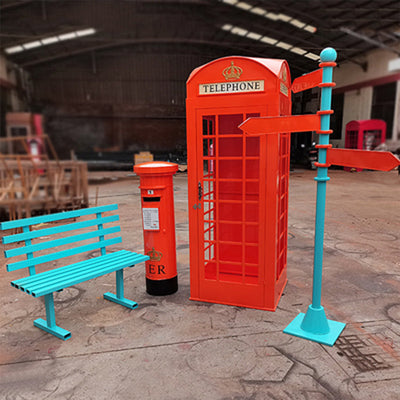 London Telephone Booth+2M Sign+1.2M Mailbox+1M Bench+0.5M Telephone - Bronze