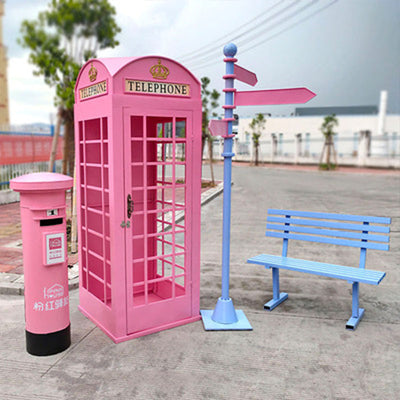 London Telephone Booth+2M Sign+1.2M Mailbox+1M Bench+0.5M Telephone - Blue