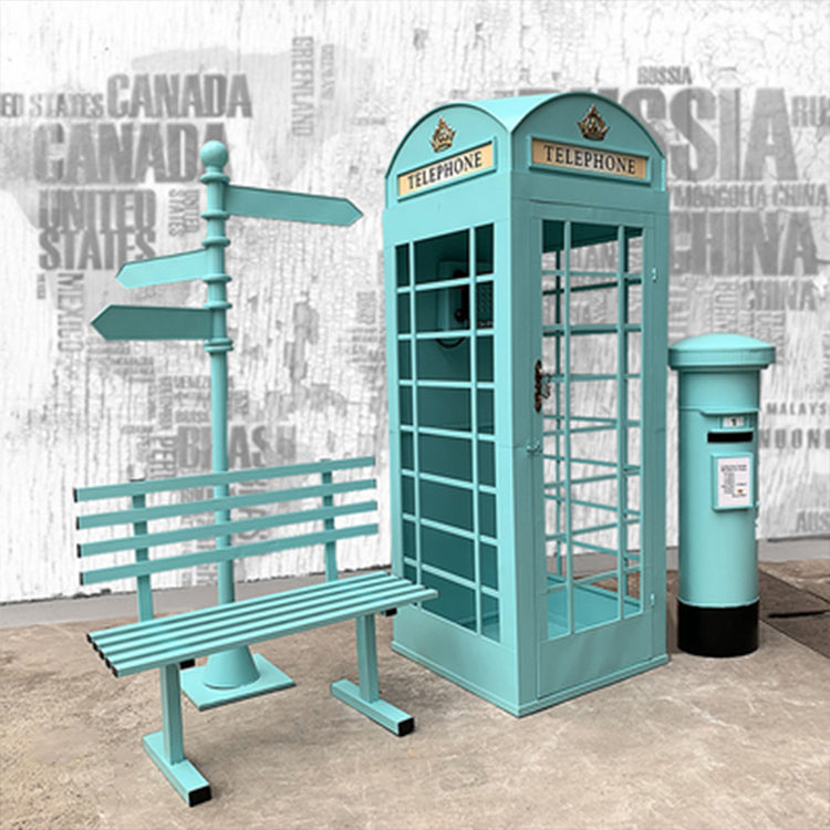 London Telephone Booth+2M Sign+1.2M Mailbox+1M Bench+0.5M Telephone - Green