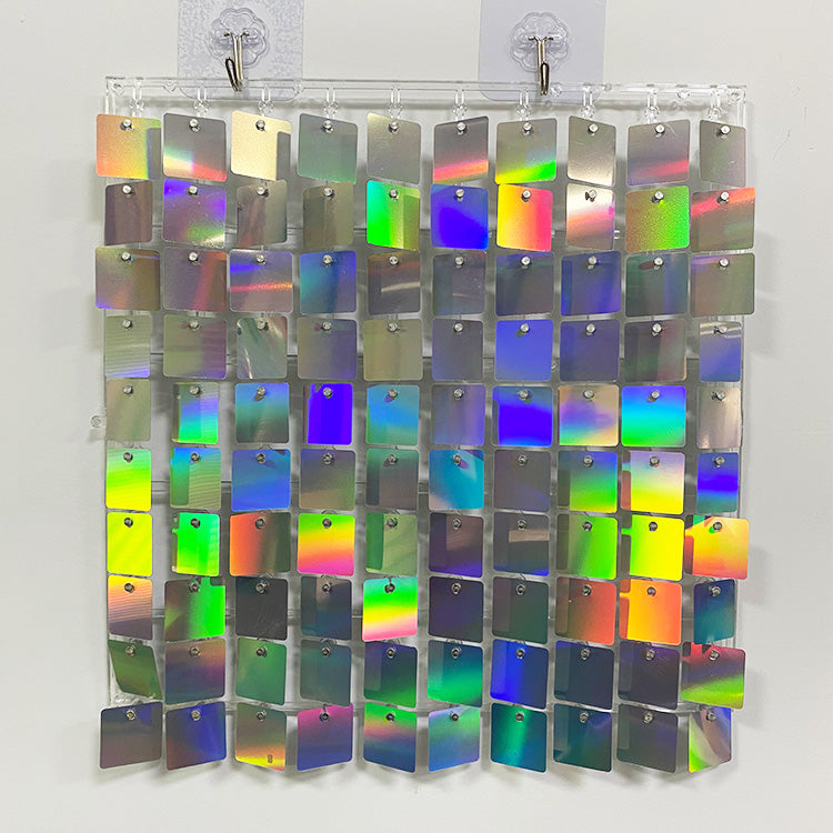 Shimmer Wall Panels / Clip Hole Backing & Square Sequins - Rainbow