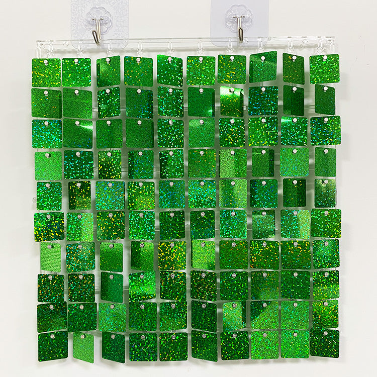 Shimmer Wall Panels / Clip Hole Backing & Square Sequins - Laser Green