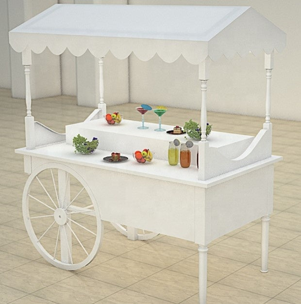 Wood Candy Dessert Cart with Wheels - White