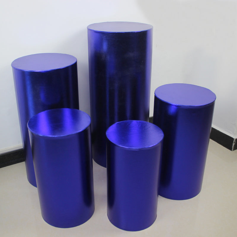 Blue Metallic Shiny Cylinder Plinth Stand Cover Set - 5 Pieces