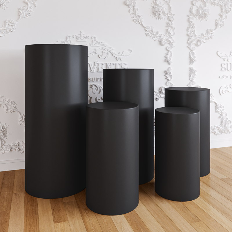 Black Metal Cylinder Round Plinths Set - 5 Pieces