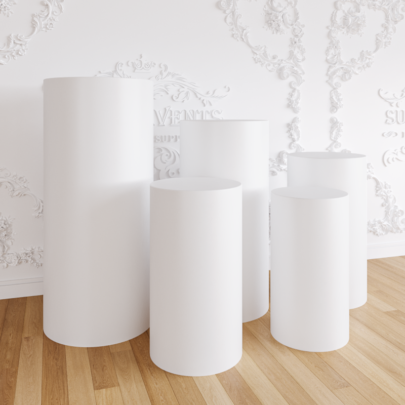 White Metal Cylinder Round Plinths Set - 5 Pieces