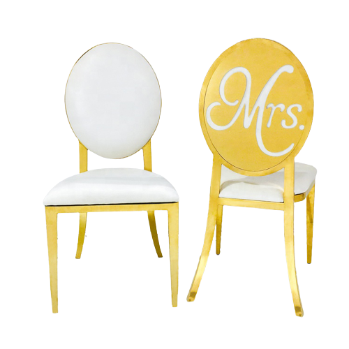 Stainless Steel Modern Padded Oval Back Alexa Dining Event Chair - White/Gold