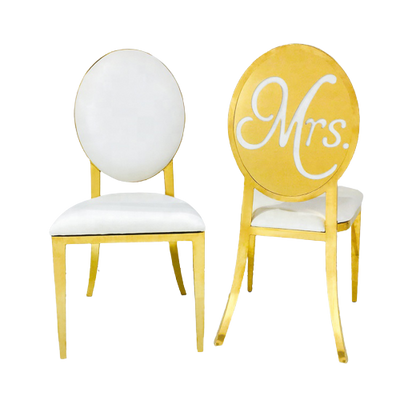 Stainless Steel Modern Padded Oval Back Alexa Dining Event Chair - White/Gold