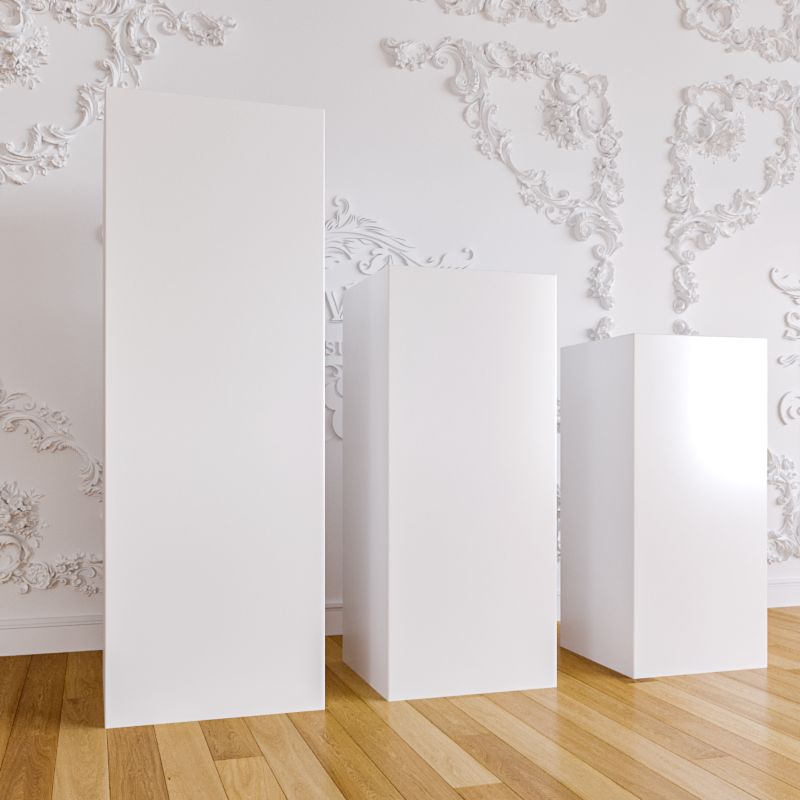 White Metal Cylinder Square Plinths Set - 3 Pieces