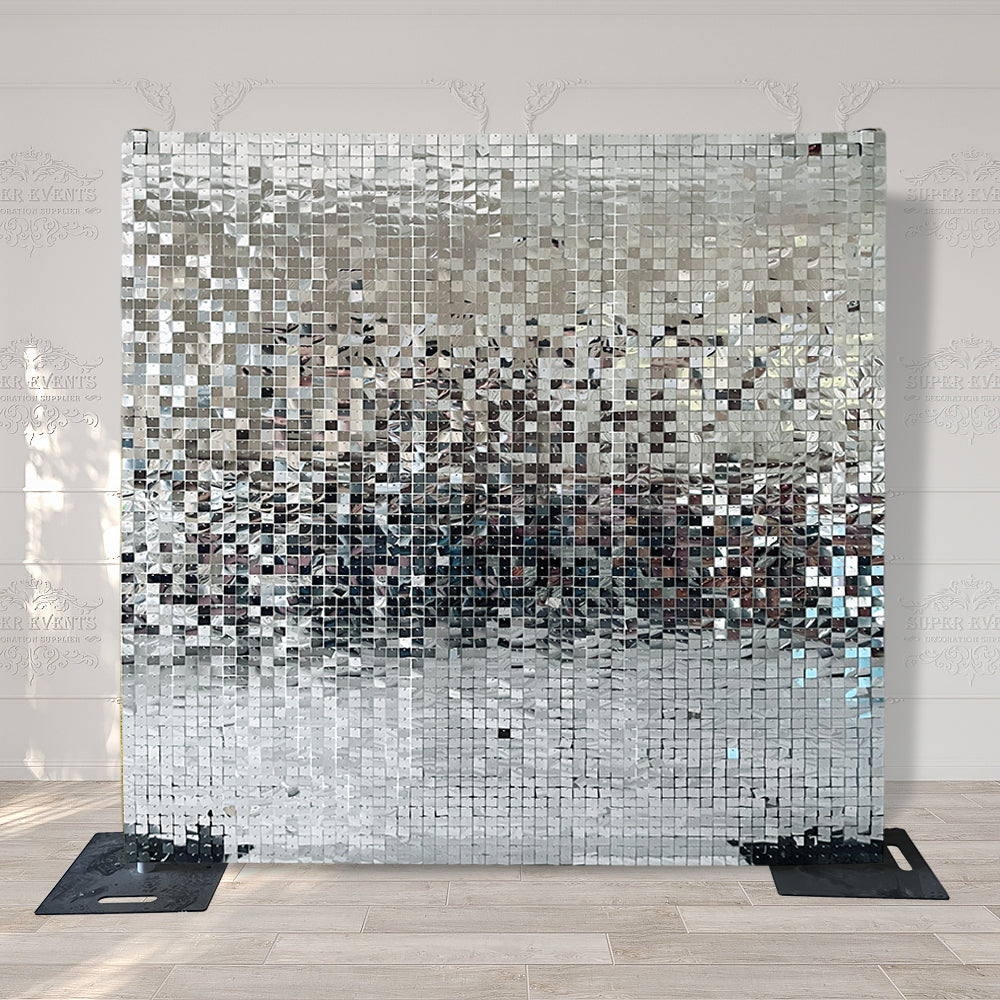 Easy Connect Shimmer Wall Panels / Transparent Grid Backing & Square Sequins - Silver