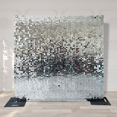 Easy Connect Shimmer Wall Panels / Transparent Grid Backing & Square Sequins - Silver