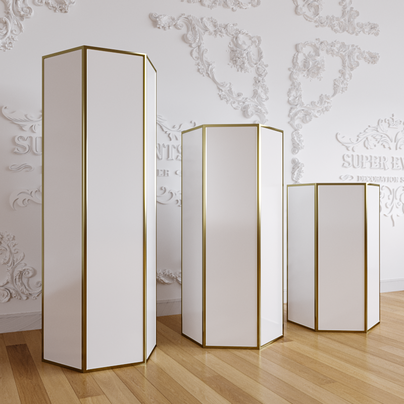 White Acrylic Cylinder Hexagon Plinths Set - 3/5 Pieces