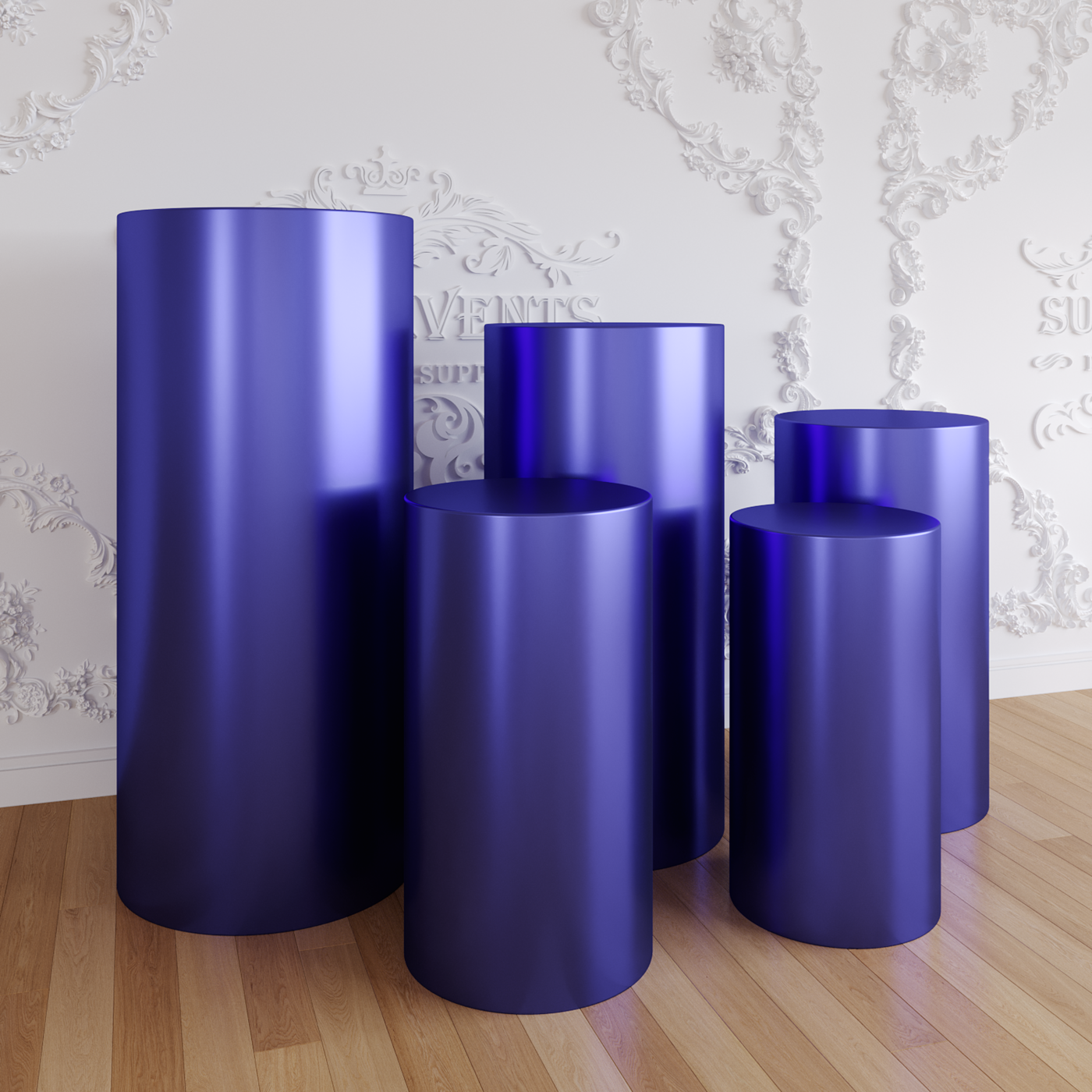 Blue Metallic Shiny Cylinder Plinth Stand Cover Set - 5 Pieces