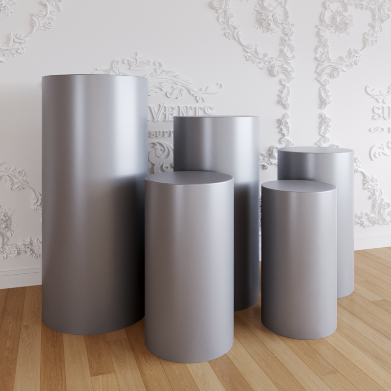 Silver Metal Cylinder Round Plinths Set - 5 Pieces