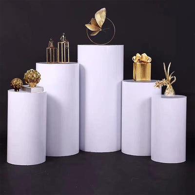 White Metal Cylinder Round Plinths Set - 5 Pieces