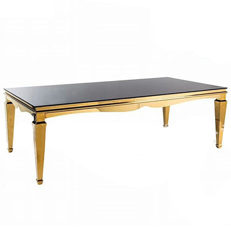 Gold Stainless Steel Rectangle Dining Table - White/Black