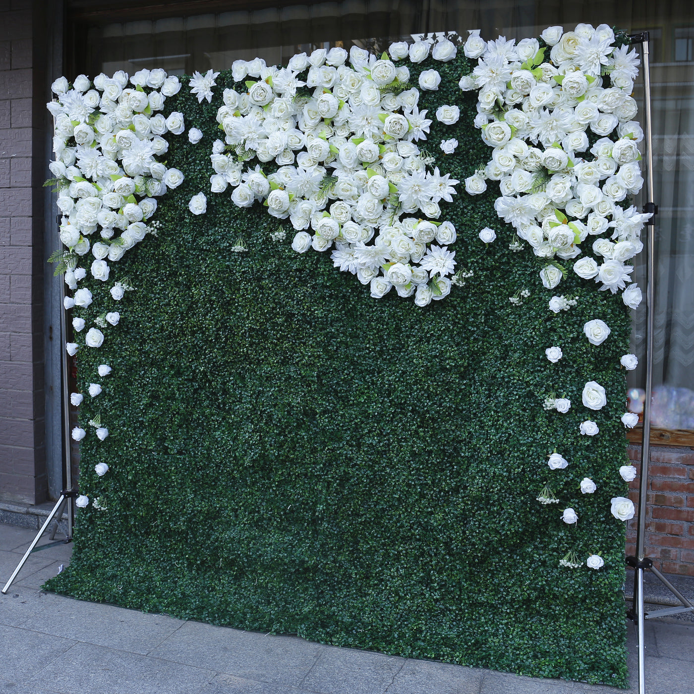 BD-052 2D Fabric Artificial Green Wall Rolling Up Curtain Flower Wall - 8ft*8ft