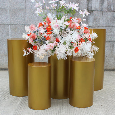 Gold Metal Cylinder Round Plinths Set - 5 Pieces