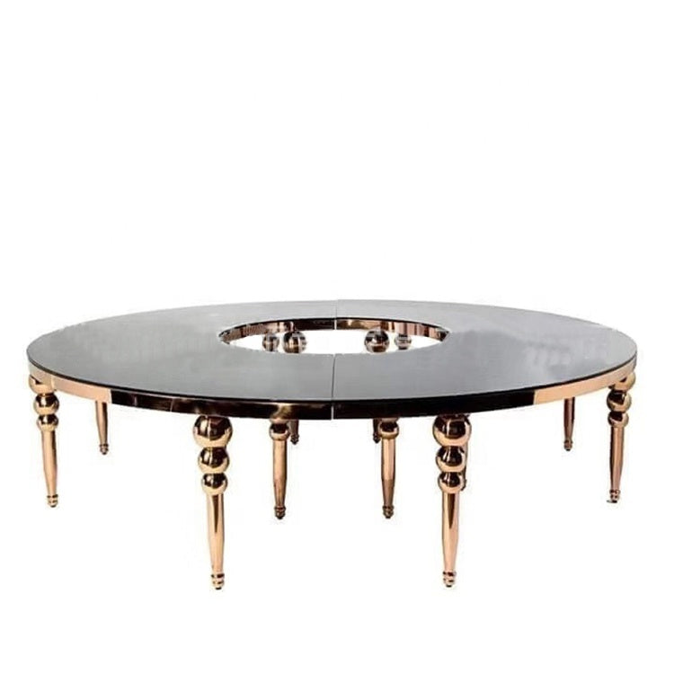 Gold Stainless Steel Round Dining Table - White/Black