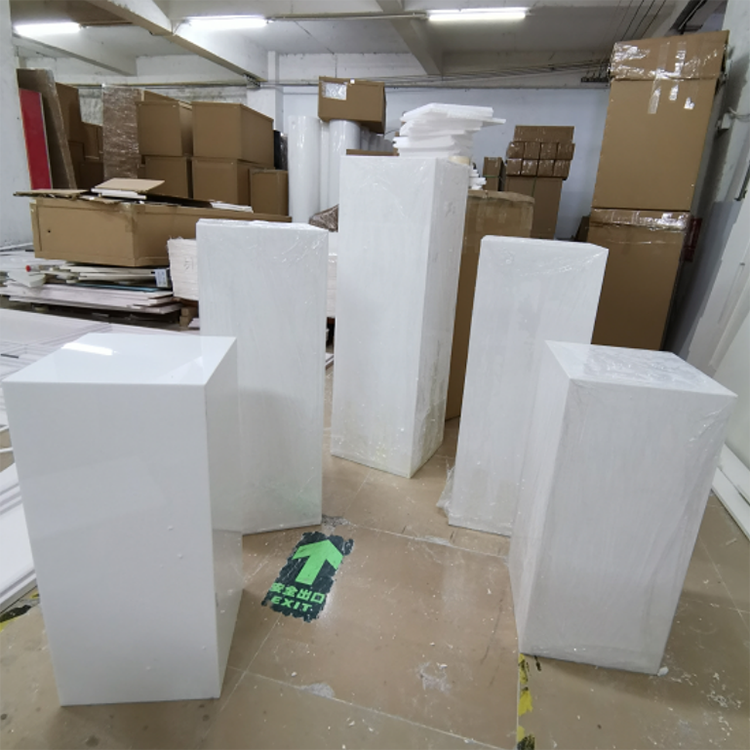 White Acrylic Cylinder Square Plinths Set - 3/5 Pieces