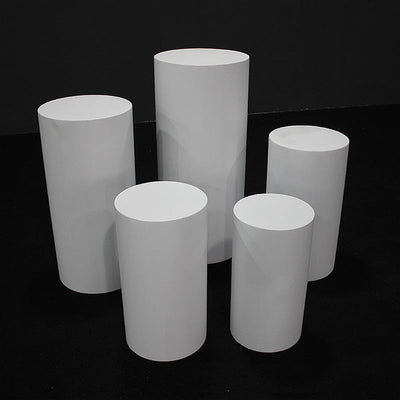 White Metal Cylinder Round Plinths Set - 5 Pieces