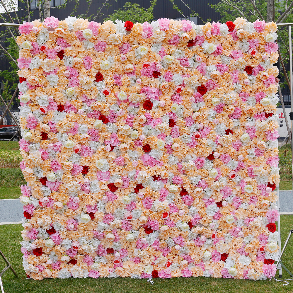 BD-018 2D Fabric Artificial Flower Backdrop Rolling Up Curtain Flower Wall - 8ft*8ft