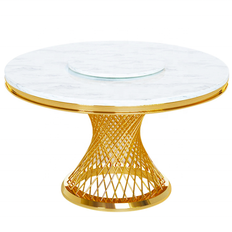 Gold Stainless Steel Round Dining Table - White