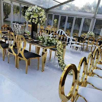 Gold Stainless Steel Rectangle Dining Table - White/Black