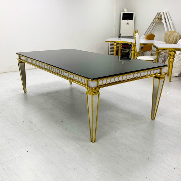 Gold Stainless Steel Rectangle Dining Table - Black/White