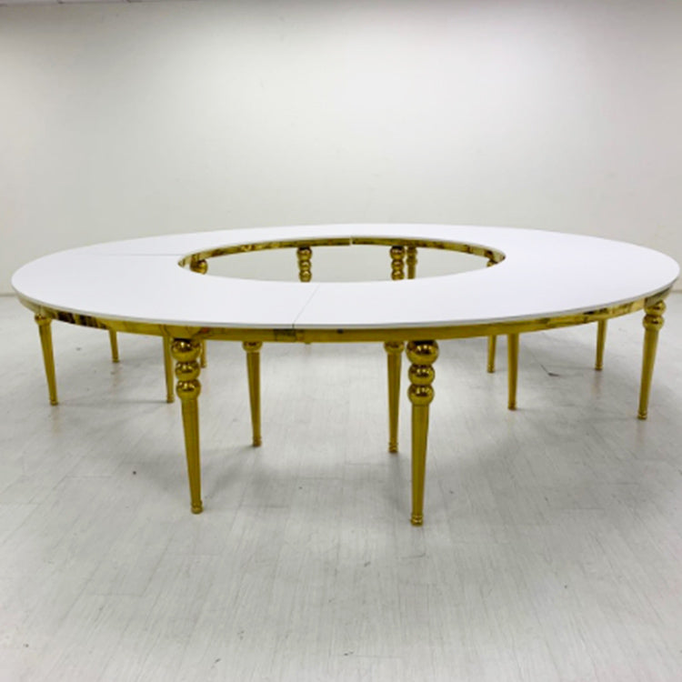 Gold Stainless Steel Round Dining Table - White