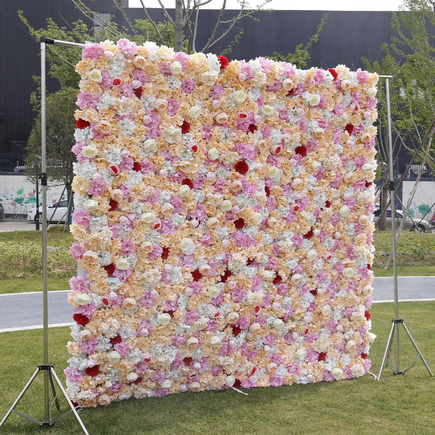 BD-018 2D Fabric Artificial Flower Backdrop Rolling Up Curtain Flower Wall - 8ft*8ft