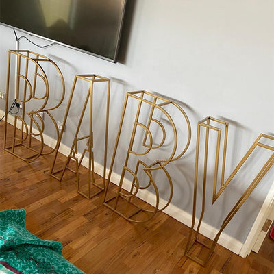 Custom Metal Letter Numbers Wire 26 Letters Decor - White/Gold