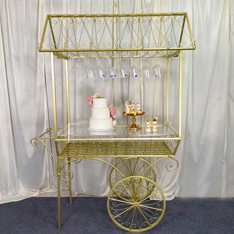 Metal Wire Candy Dessert Cart with Wheels - Gold/White