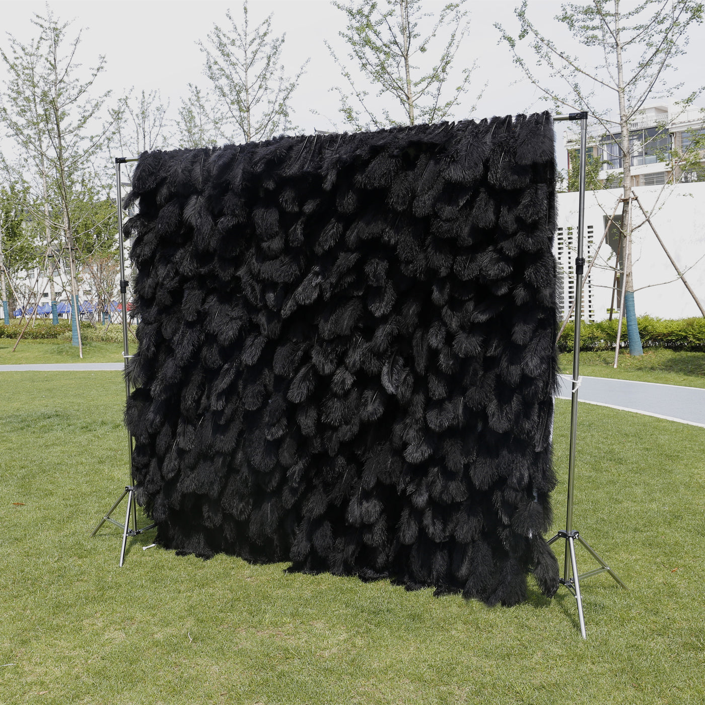 HE-BD031-1 5D Black Feather Backdrop Rolling Up Curtain Flower Wall - 8ft*8ft