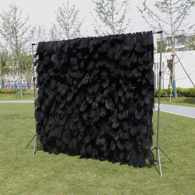 HE-BD031-1 5D Black Feather Backdrop Rolling Up Curtain Flower Wall - 8ft*8ft