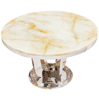 Gold Stainless Steel Round Dining Table - White