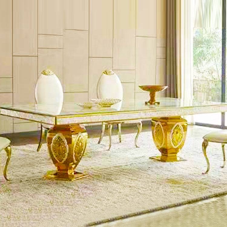 Gold Stainless Steel Rectangle Dining Table - White