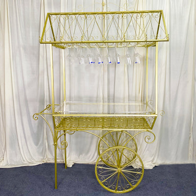 Metal Wire Candy Dessert Cart with Wheels - Gold/White