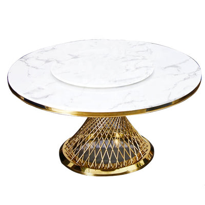 Gold Stainless Steel Round Dining Table - White