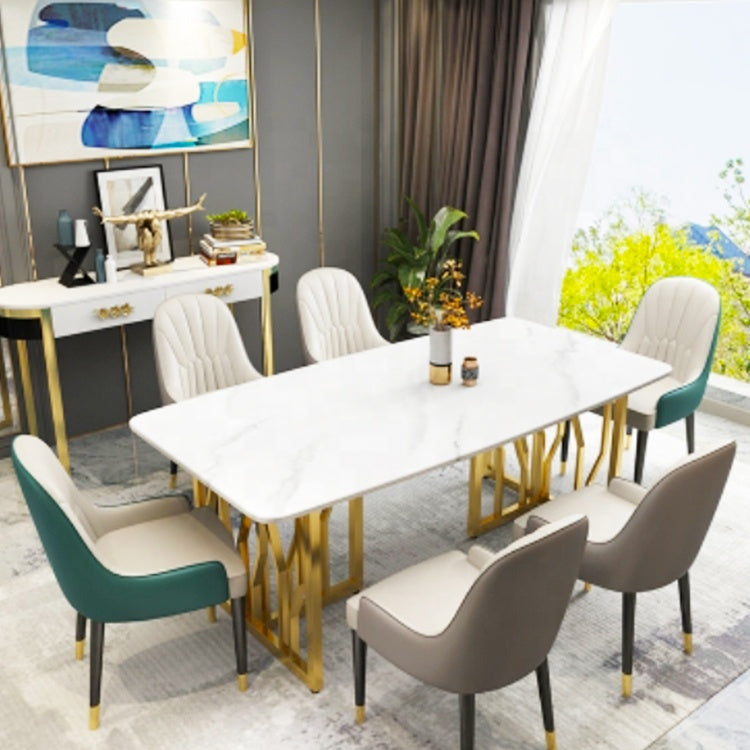 Gold Stainless Steel Rectangle Dining Table - White