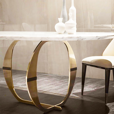 Gold Stainless Steel Rectangle Dining Table - White