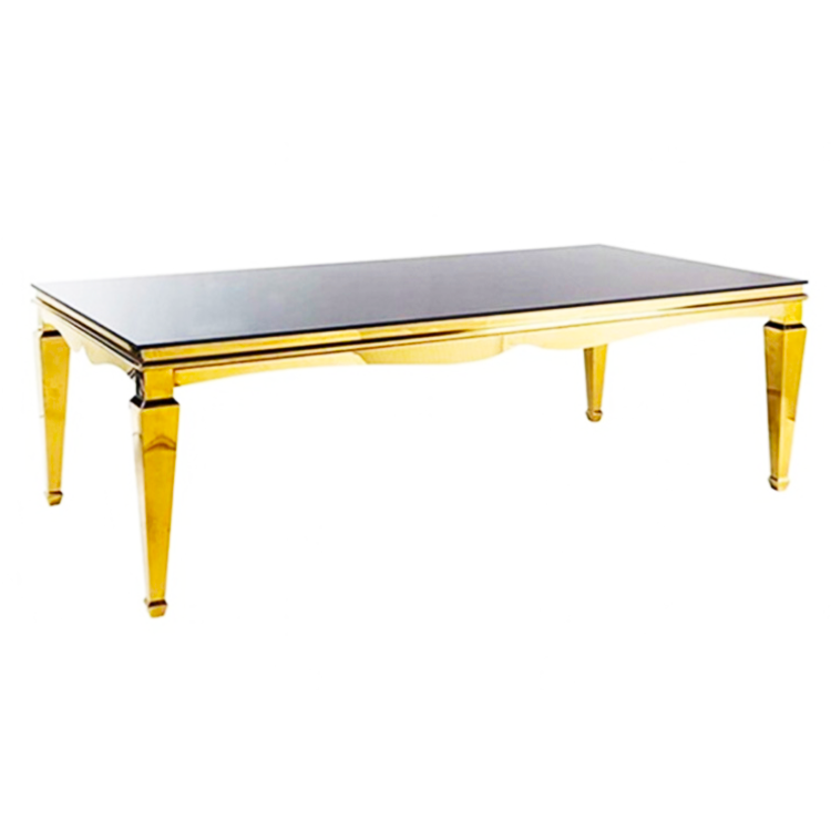 Gold Stainless Steel Rectangle Dining Table - White/Black