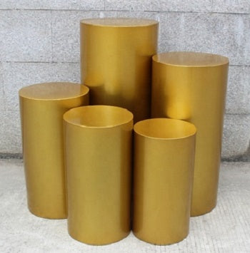 Gold Metal Cylinder Round Plinths Set - 5 Pieces